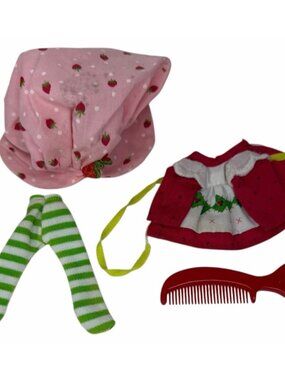Vintage Strawberry Shortcake 5" Doll Outfit Clothes Dress Tights Hat Comb Kenner